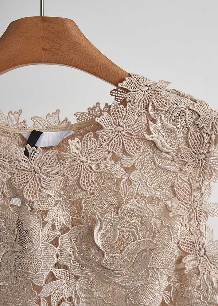 Apricot Embroidered Lace Vests Sleeveless