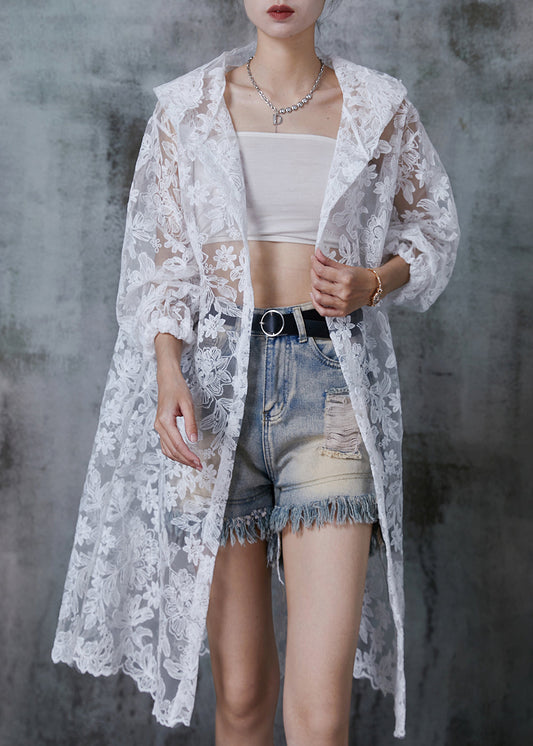 White Hooded Embroidered Tulle Upf 50+ Cardigans Summer