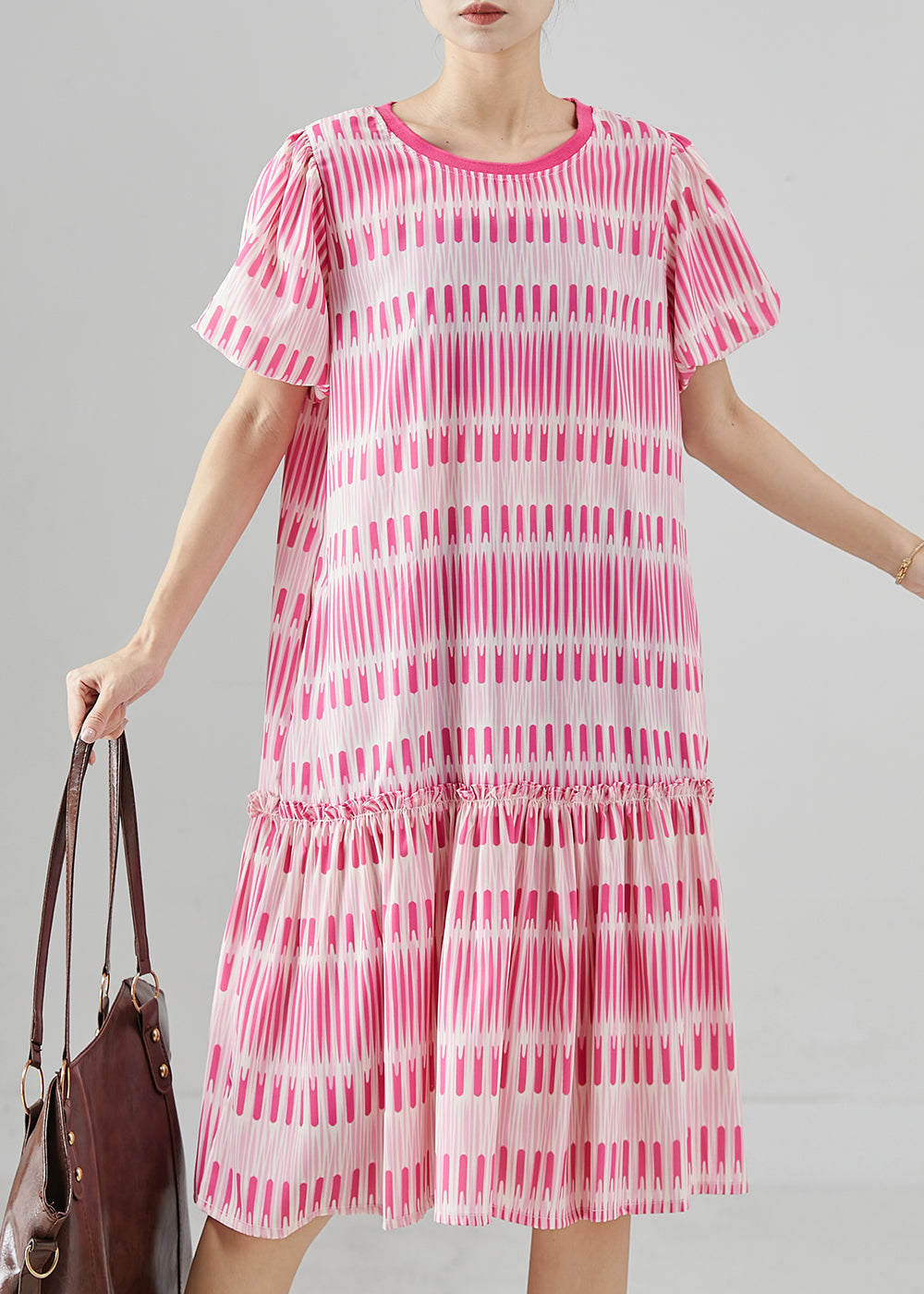 Pink Print Cotton Mini Dresses Summer