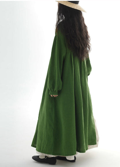 Green Oversized Cotton Holiday Dress Fall