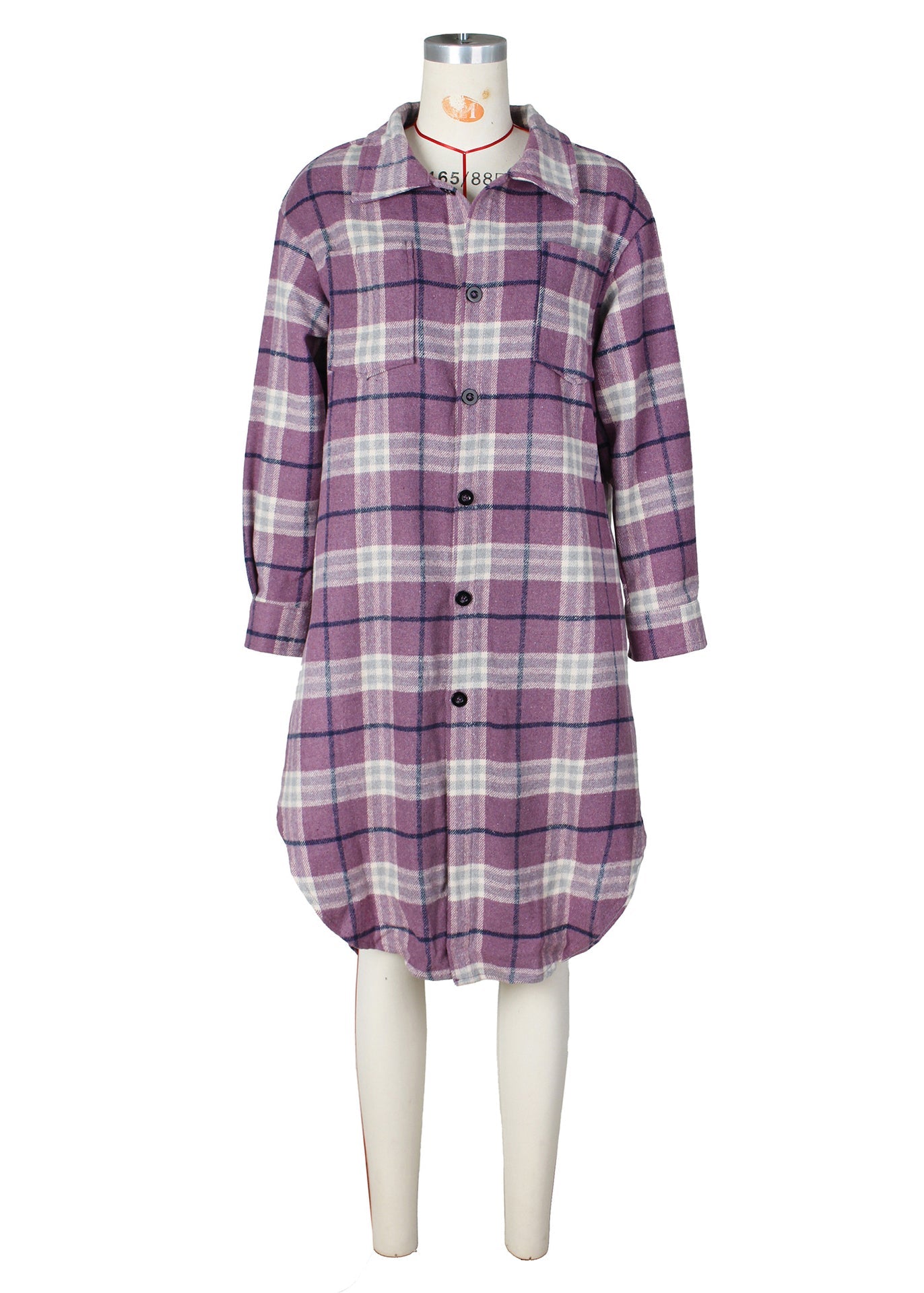 Purple Pockets Plaid Woolen Shirts Coat Fall