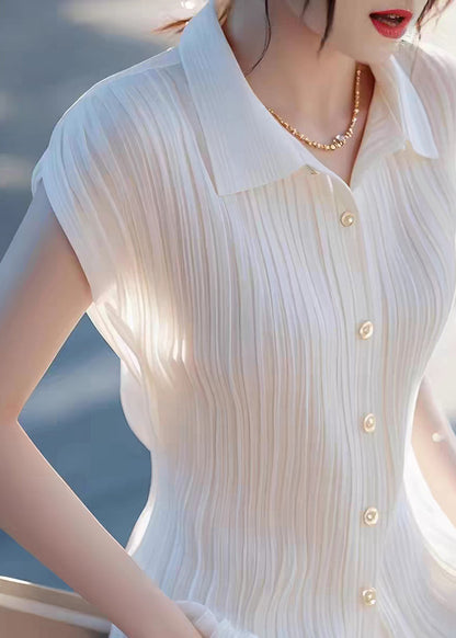 French White Peter Pan Collar Shirt Short Sleeve