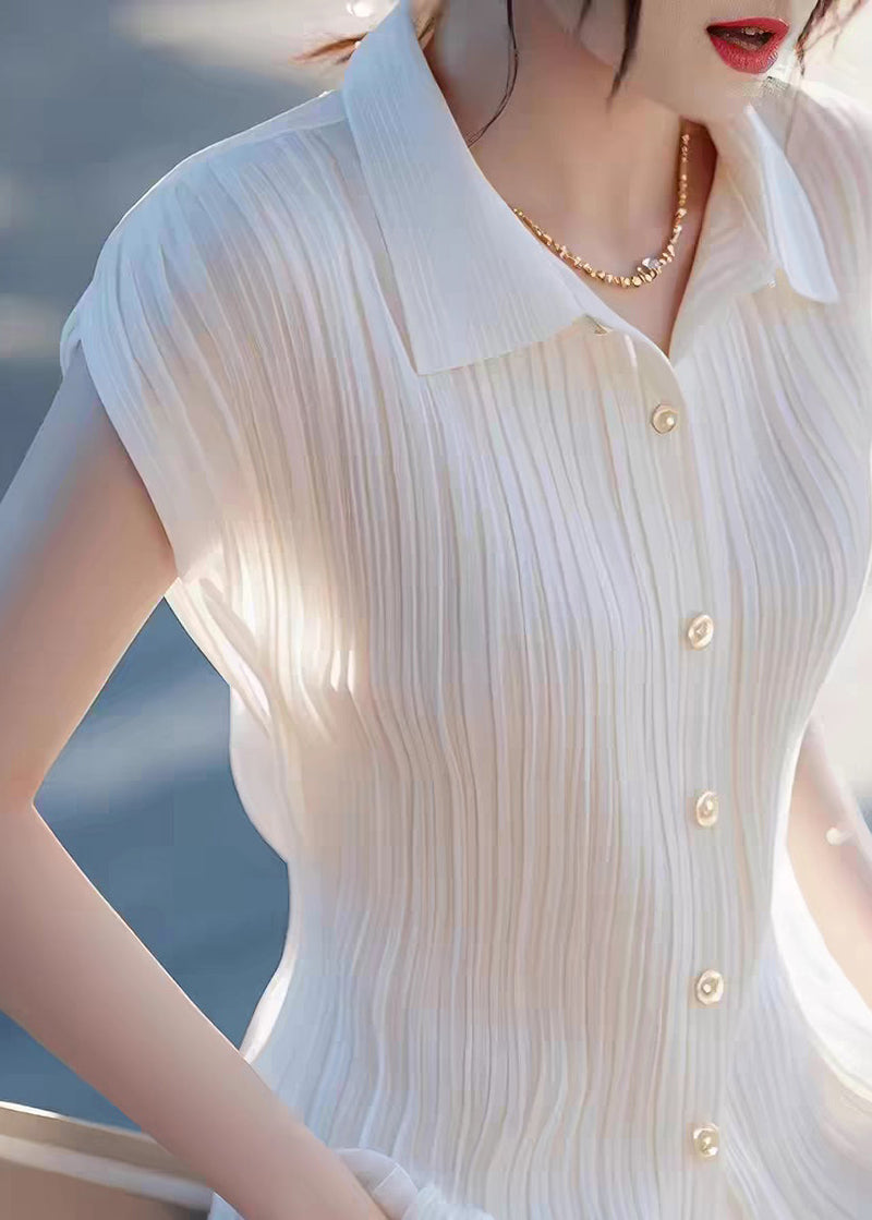 French White Peter Pan Collar Shirt Short Sleeve