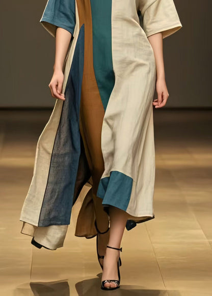 Unique Multicolour Asymmetrical Patchwork Cotton Robe Dresses Summer