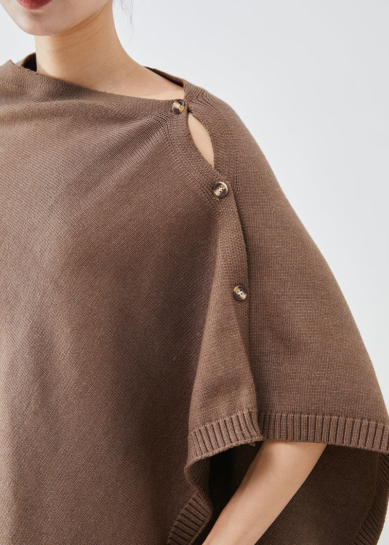 Brown Asymmetrical Button Down Knit Pullover Winter