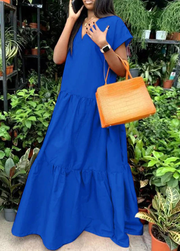 Orange V Neck Patchwork Long Dress Summer