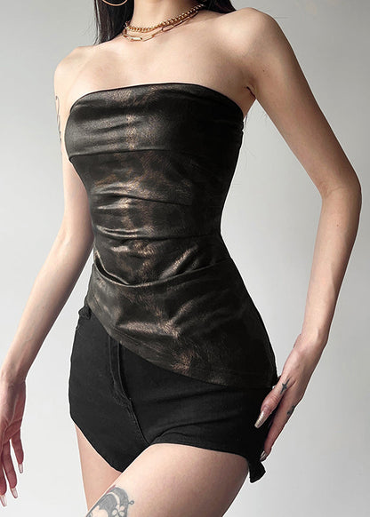 Black Strapless Slim Fit Backless Short Top Summer
