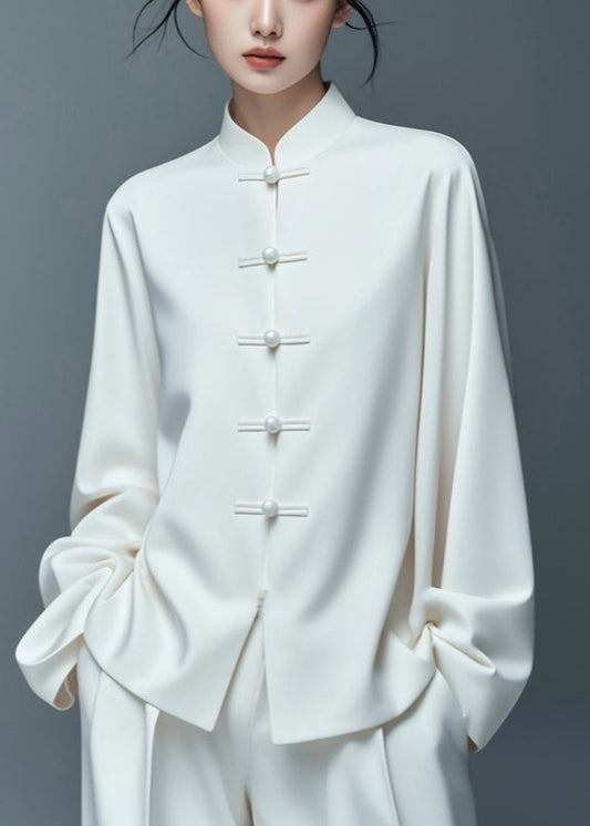Art White Button Thin Cotton Coat Fall