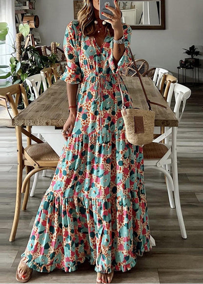 Cinched Print Exra Large Hem Cotton Ankle Dress Summer
