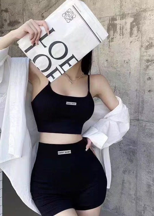Rose Sports Bra Tank Top Shorts Set