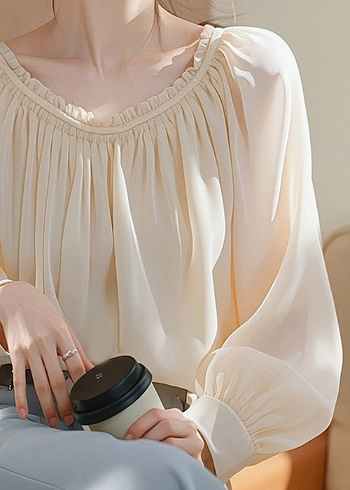 Apricot Ruffled Chiffon Shirt Spring