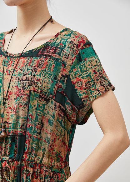 Brown Cinched Print Cotton Maxi Dresses Summer