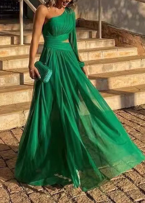 Green One Shoulder Hollow Out Tulle Dress Summer