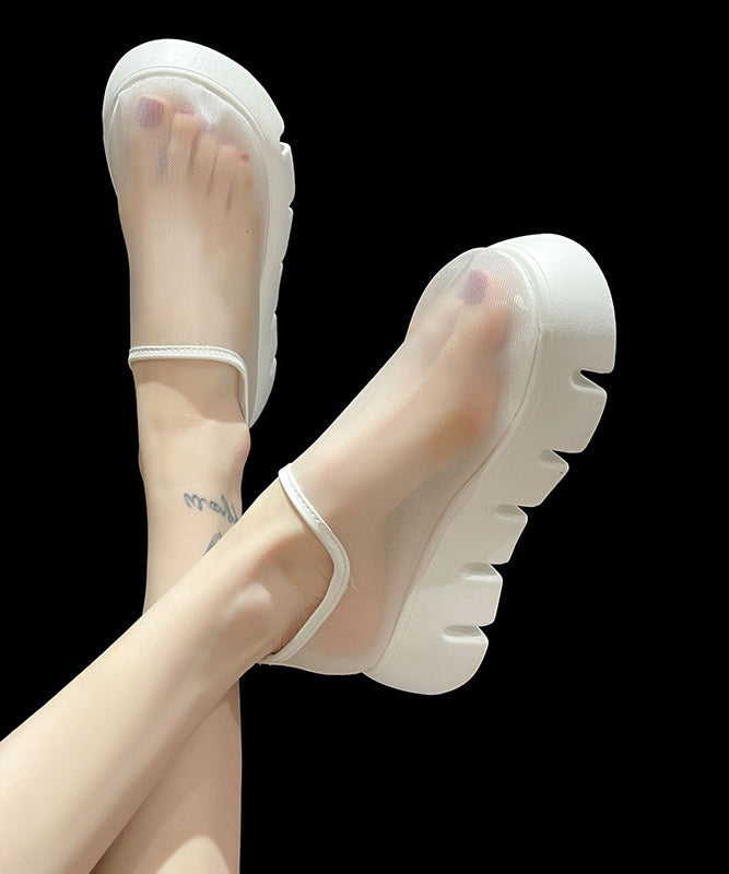 New White Platform Tulle Breathable Loafer Shoes