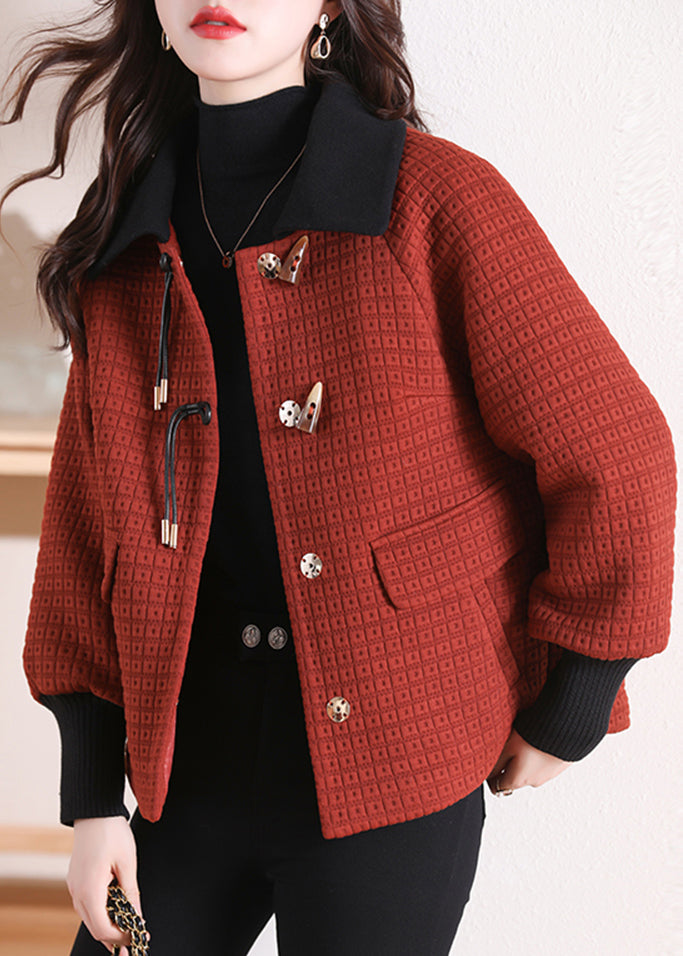 Orange Peter Pan Collar Pockets Cotton Coat Winter