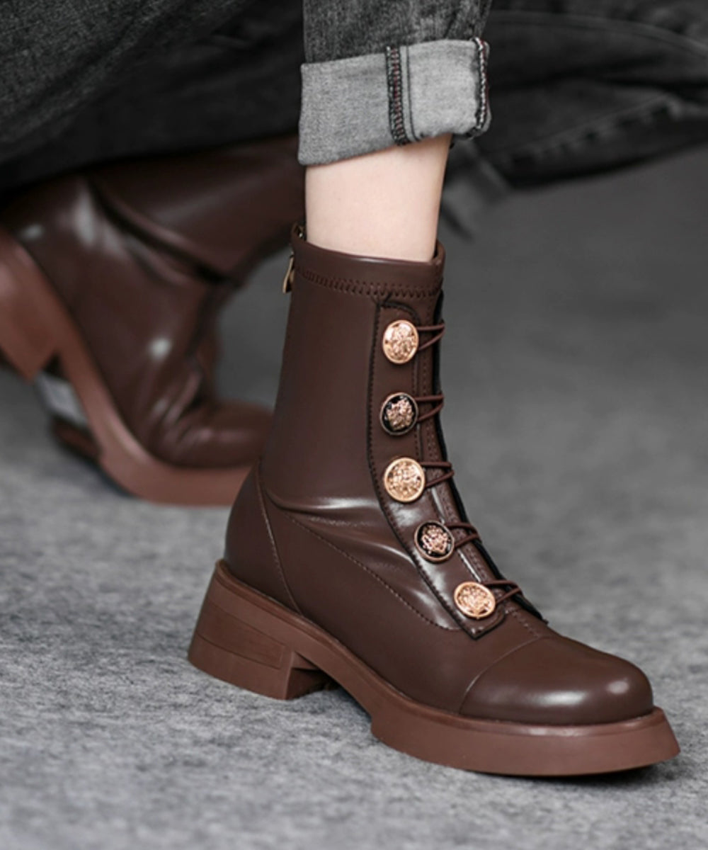 European and American Style Brown Splicing Chunky Boots
