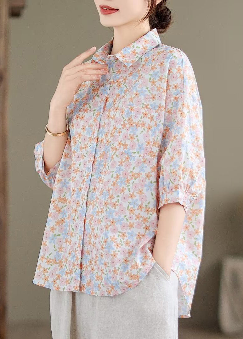 Pink Print Cotton Shirts Oversized Half Sleeve