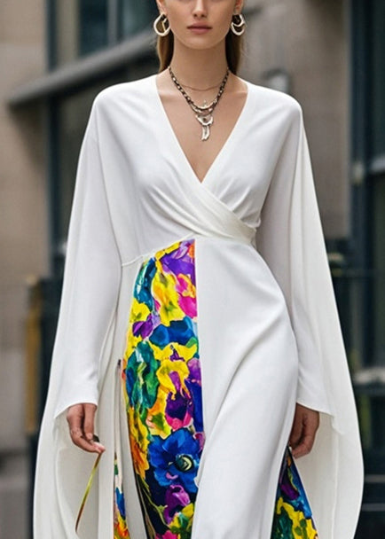 Diy White Asymmetrical Patchwork Chiffon Maxi Dresses Fall