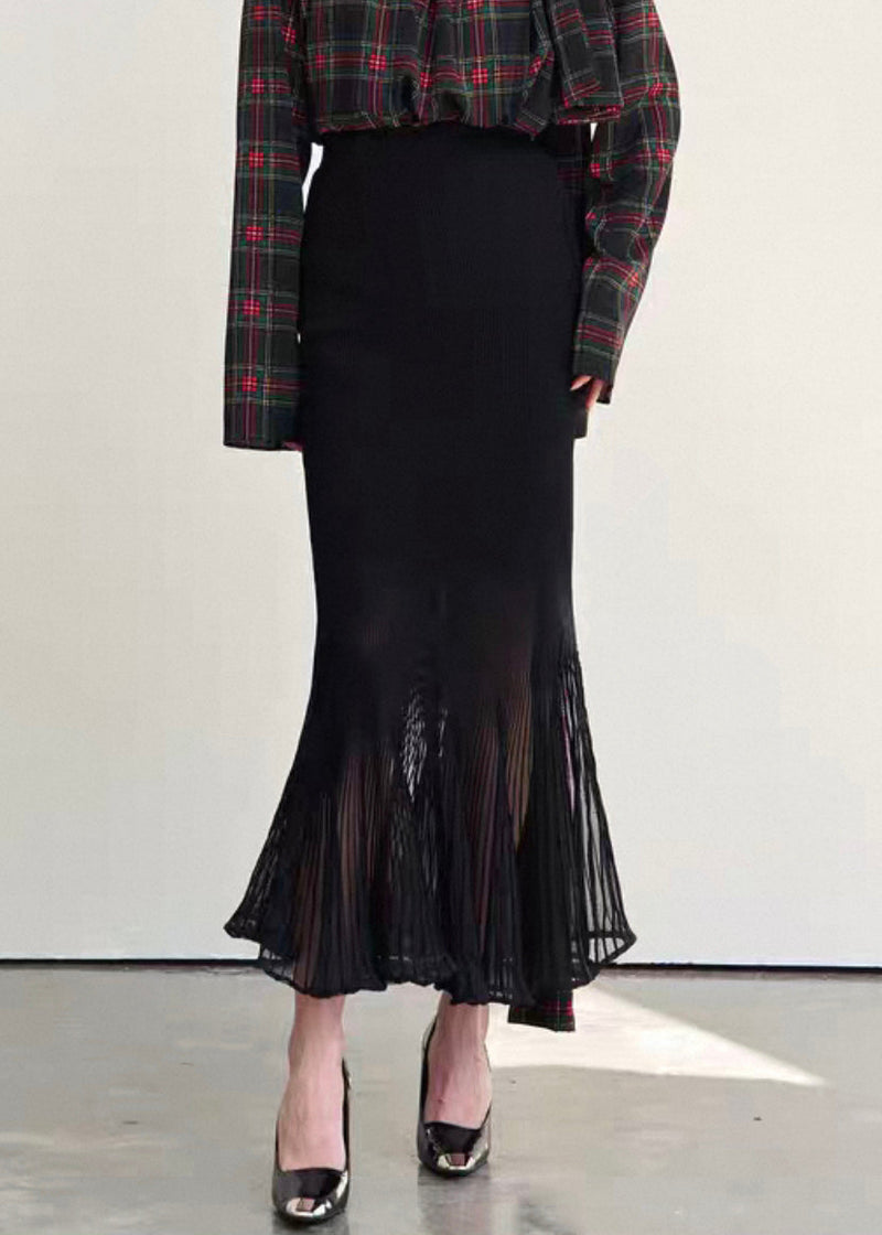 Slim Fit Black Wrinkled High Waist Chiffon Skirts Summer