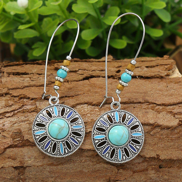 Silver Opal Sun Pendant Earrings