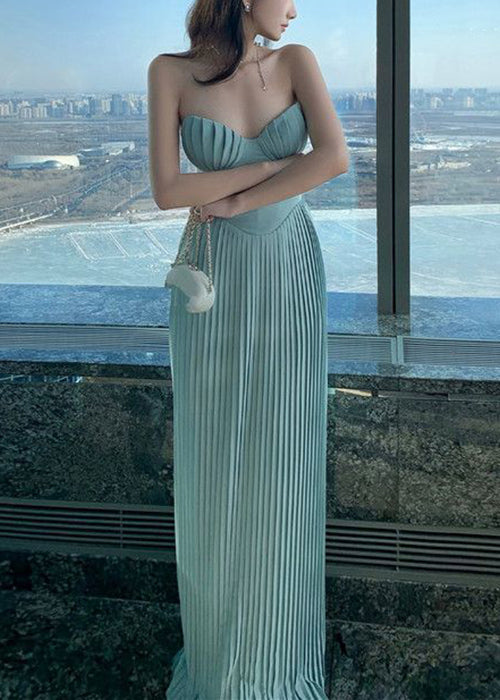 Light Blue Cold Shoulder Wrinkled Cotton Party Dress Sleeveless