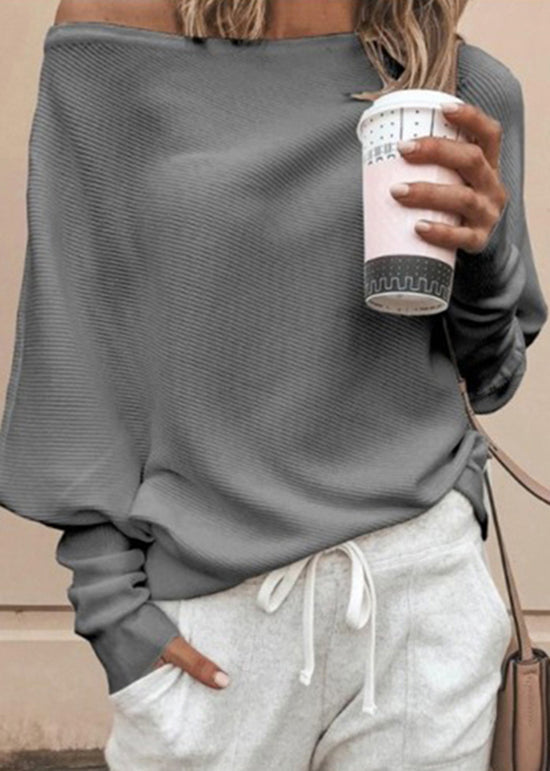 Style White Slash Neck Cotton T Shirts Tops Fall