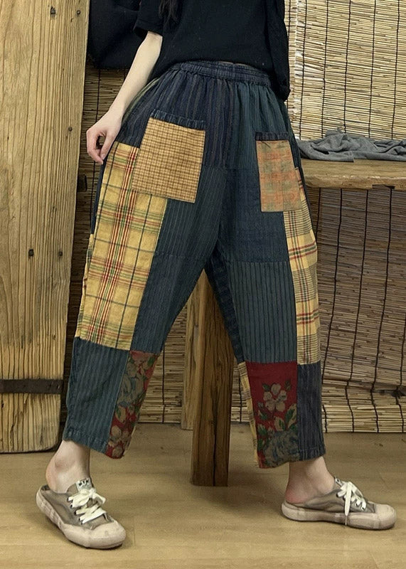 Print Patchwork Plaid Old Beam Pants Summer