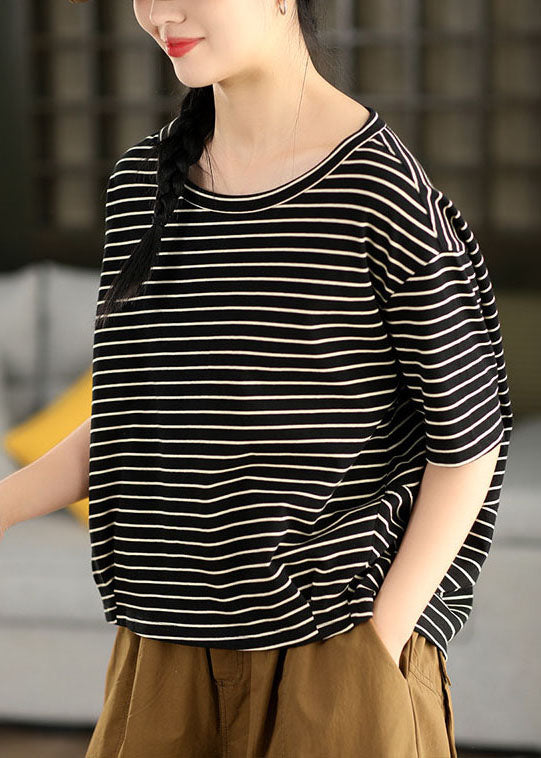 Blue O Neck Striped Linen Top Summer