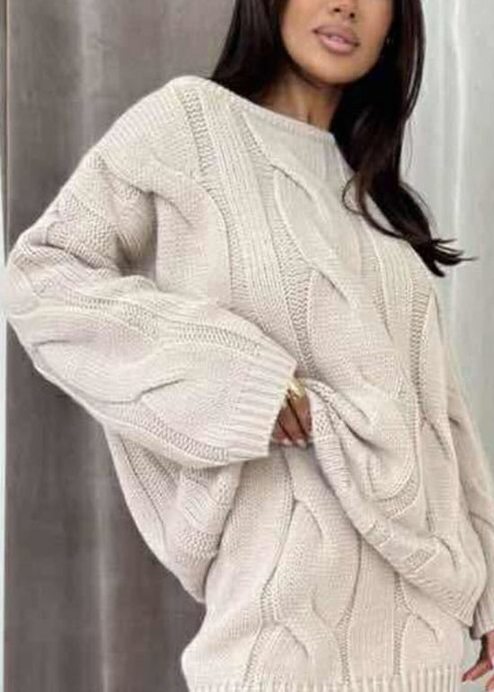 Loose Chocolate O Neck Cable Knit 2 Piece Outfit Fall