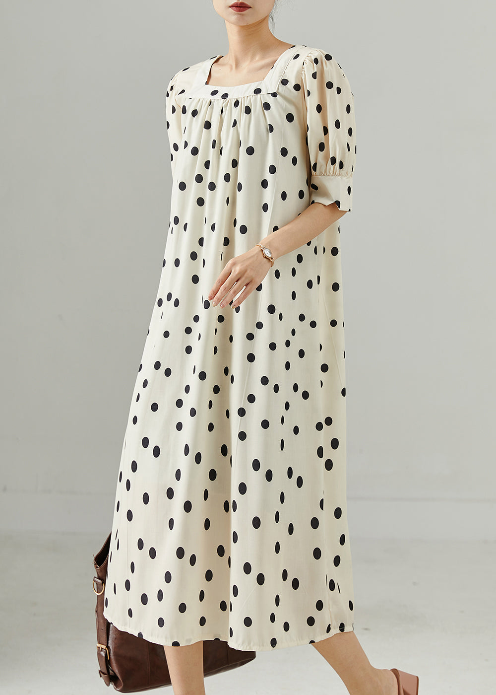 White Square Collar Dot Print Cotton Dress Summer