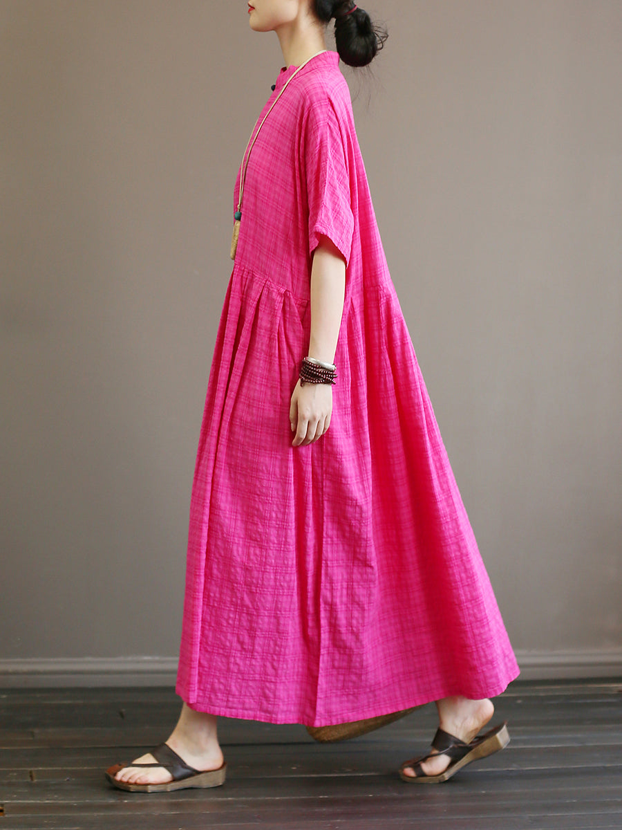 Pleated Plaid Chinese Style Dress