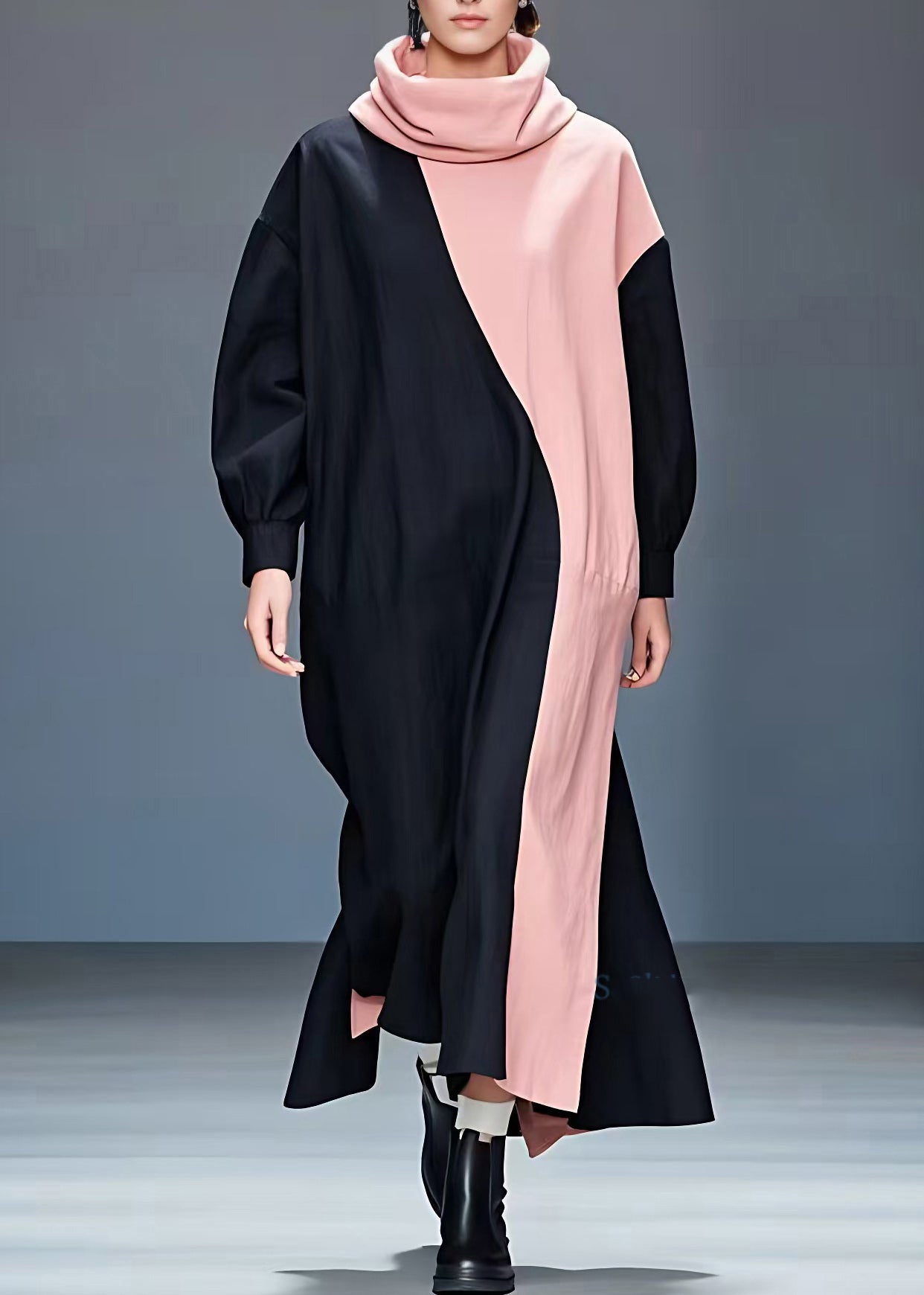 Black Patchwork Maxi Dress Long Sleeve