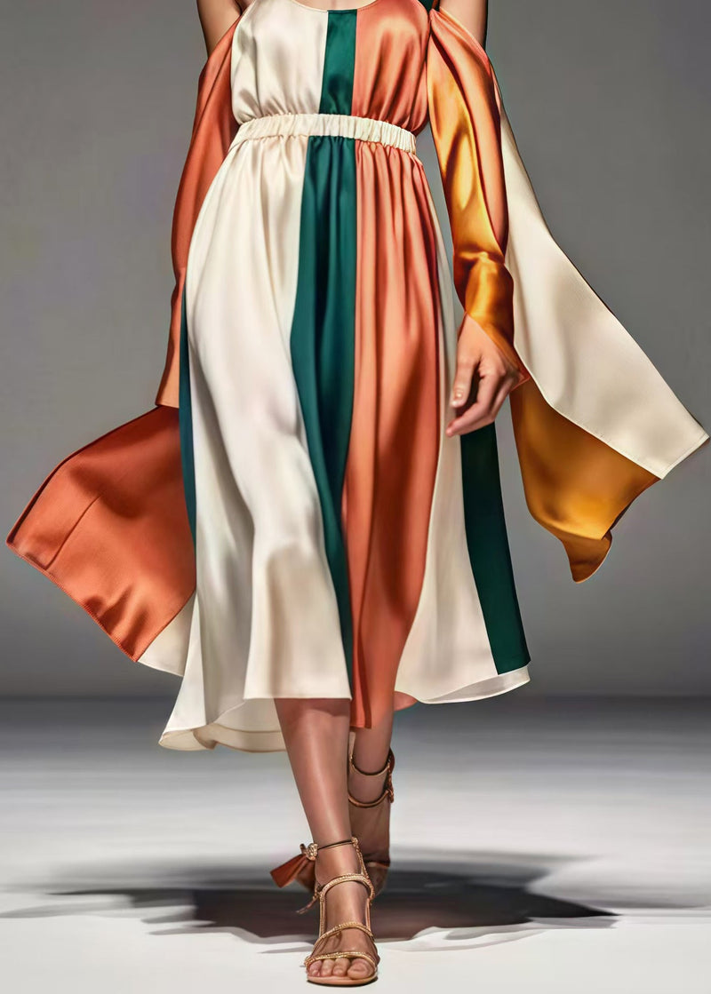 Organic Colorblock Asymmetrical Patchwork Silk Robe Dresses Summer