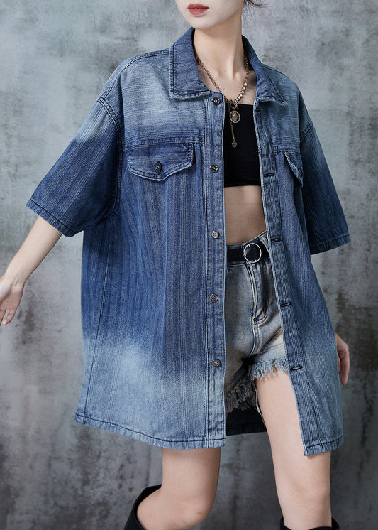 Gradient Blue Oversized Denim Shirt Summer