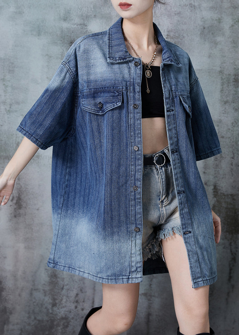 Gradient Blue Oversized Denim Shirt Summer