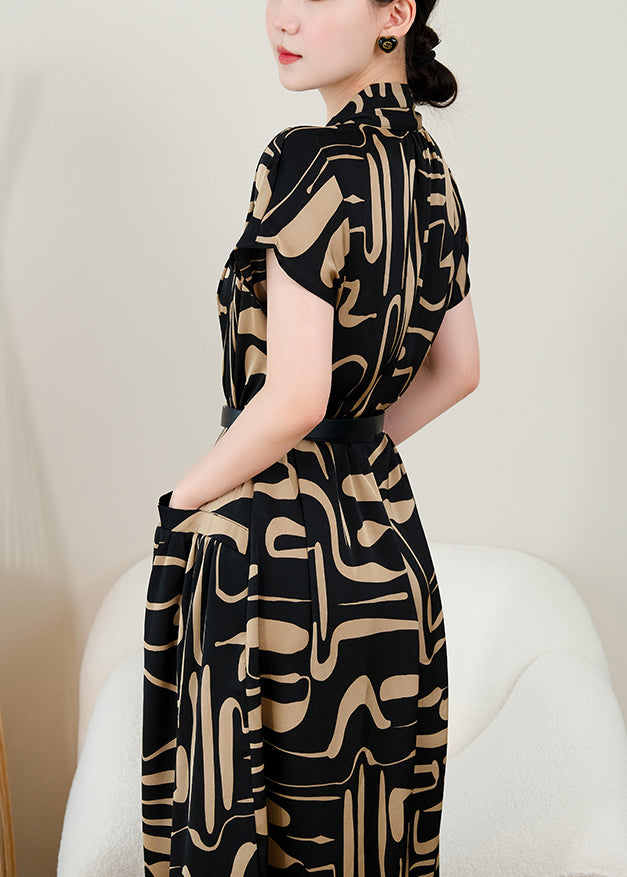 Black Print Silm Fit Chiffon Dress Summer