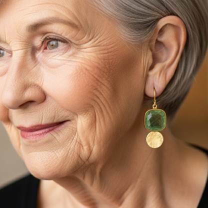 Green Golden Glass Earrings