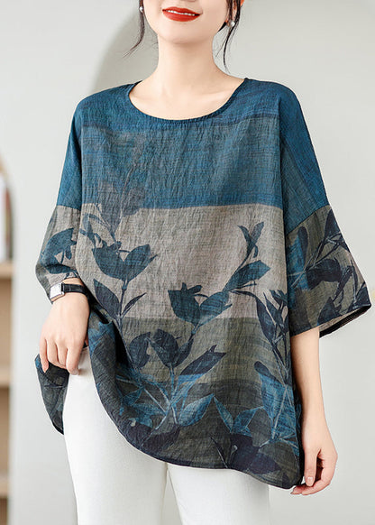 Handmade Colorblock O-neck Print Cozy Top Summer