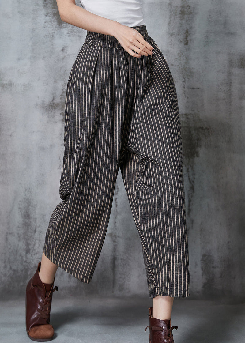 Dull Grey Oversized Striped Linen Harem Pants Summer