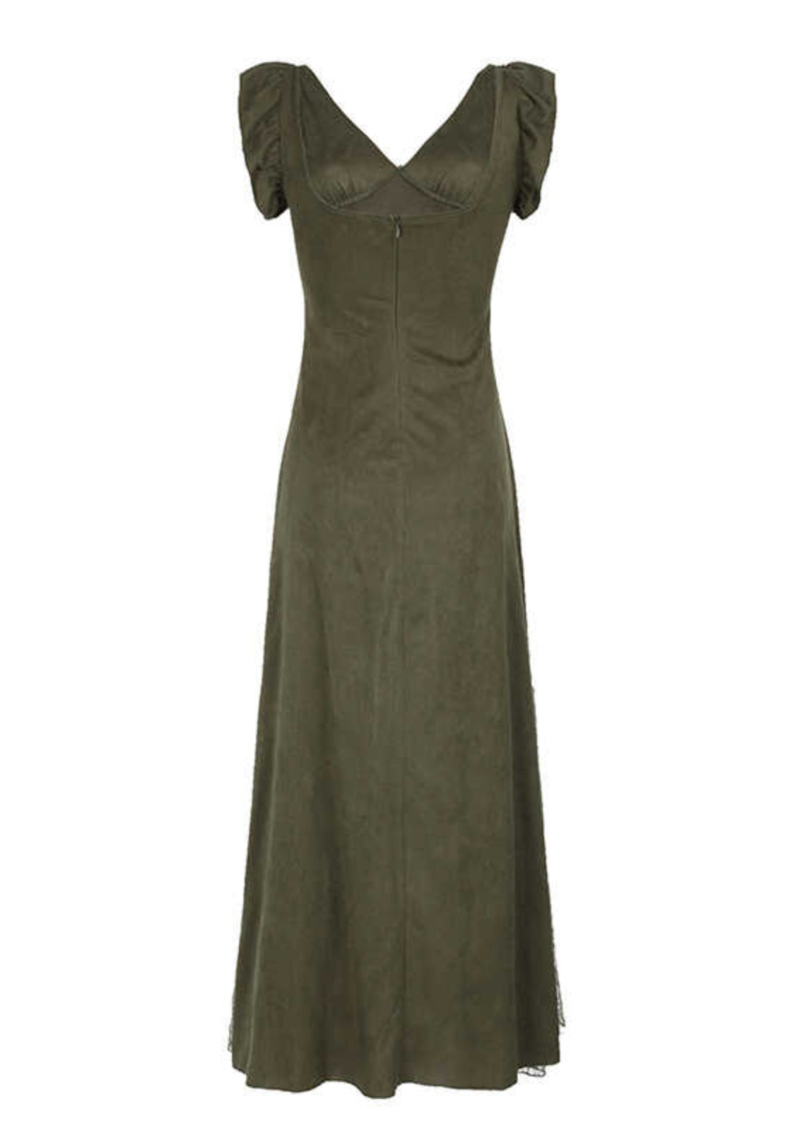 Silm Fit Army Green Exra Large Hem Patchwork Lace Long Dresses Summer