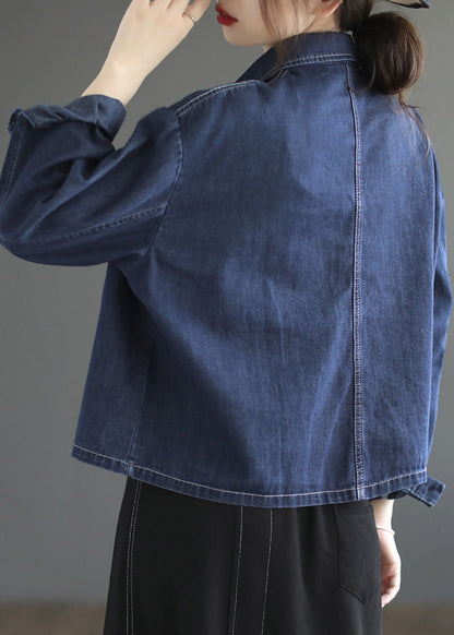 Blue Peter Pan Collar Patchwork Button Denim Coats Spring