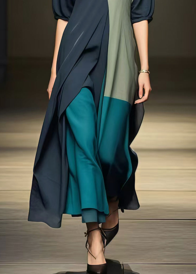 Black Patchwork Cotton Dress Asymmetrical Design Summer