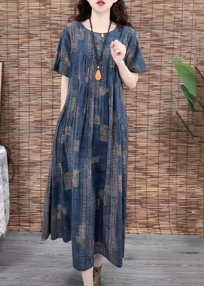 Navy Oversized Print Cotton Dress Summer