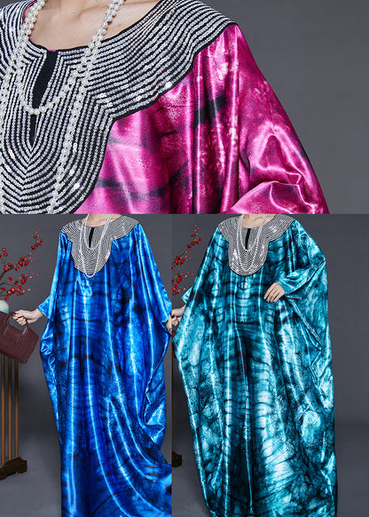Green Oversized Tie Dye Silk Dress Batwing Sleeve