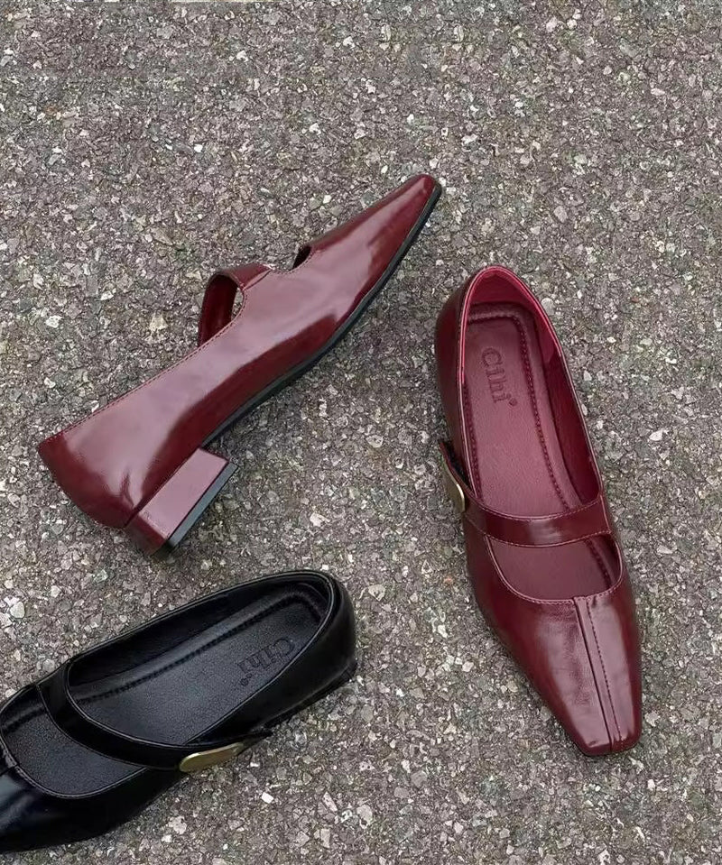 Black Buckle Strap Splicing Faux Leather Chunky Shoes