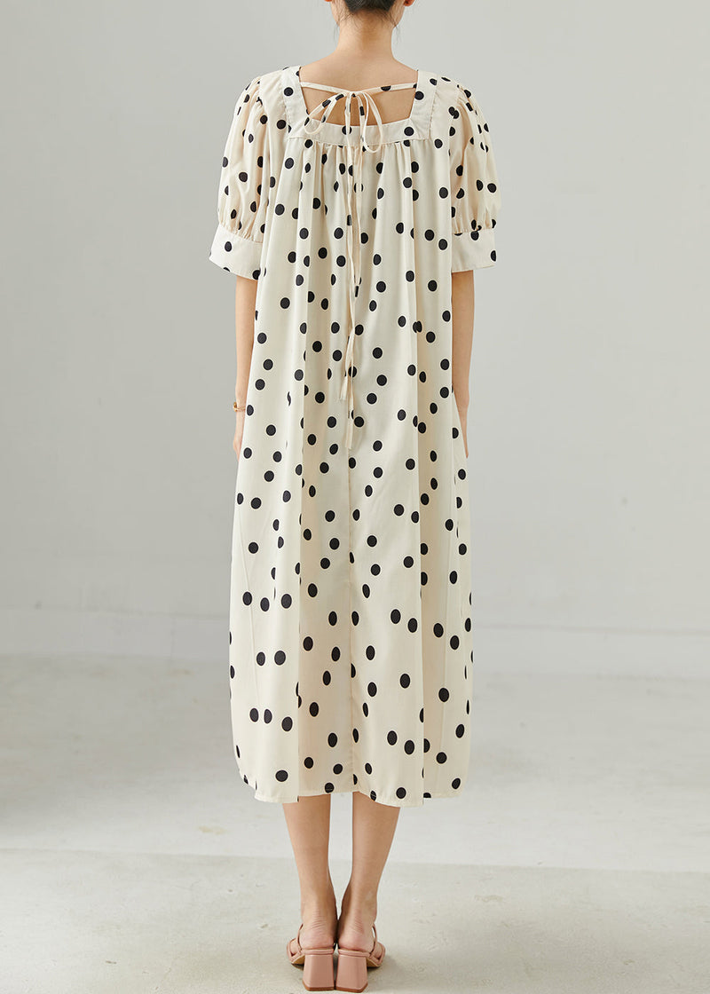 White Square Collar Dot Print Cotton Dress Summer