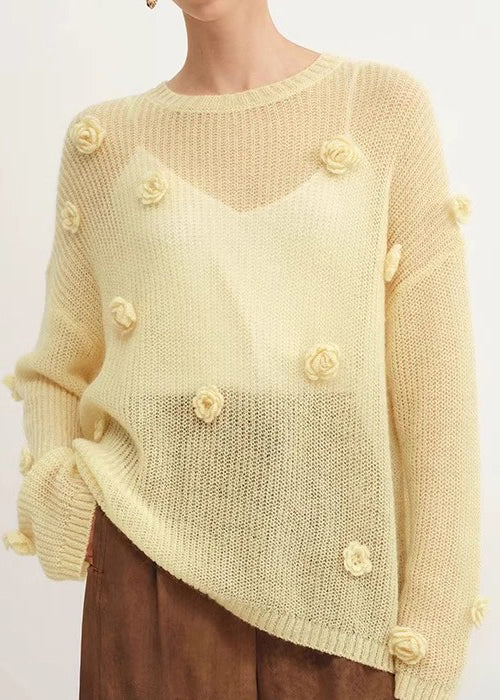 Original Design Yellow O Neck Cozy Knit Shirts Fall