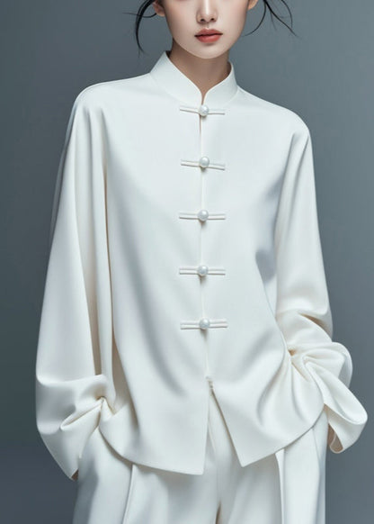 Art White Button Thin Cotton Coat Fall