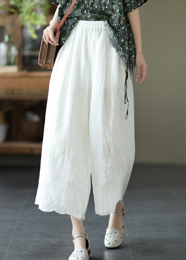 White High Waist Linen Wide Leg Pants Summer
