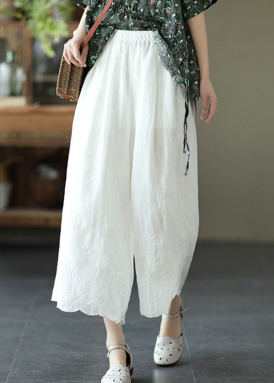 White High Waist Linen Wide Leg Pants Summer
